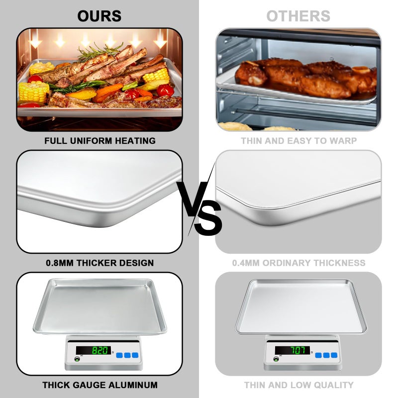EWFEN Half Sheet Pans with Rack Set, 18 Inch Commercial Quality Baking Sheet Pan Set, Natural Aluminum Cookie Sheet, Warp Resistant Nonstick Thick Cookie Tray Pans for Baking, Roasting - Image 3