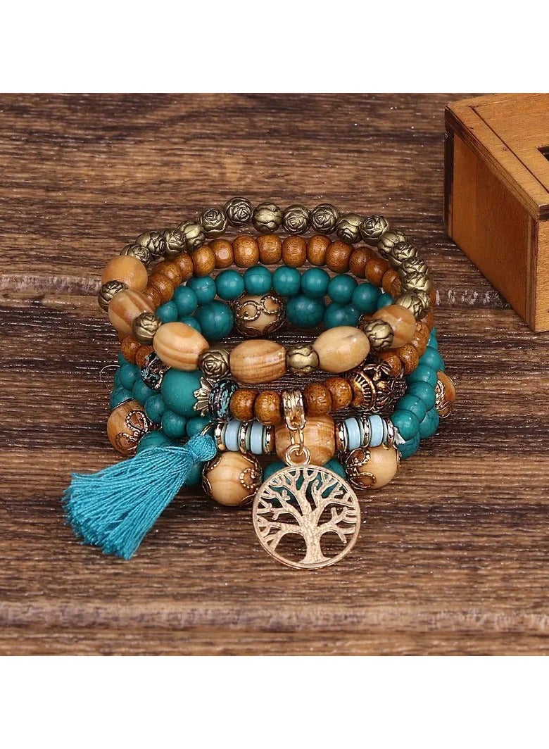 Goolsky سوار بوهيمي متعدد الطبقات مع خرزات مزخرفة يدويًا على شكل شجرة تركواز - طراز عتيق وإثني، سبيكة، مثالي للملابس الكاجوال - Image 1