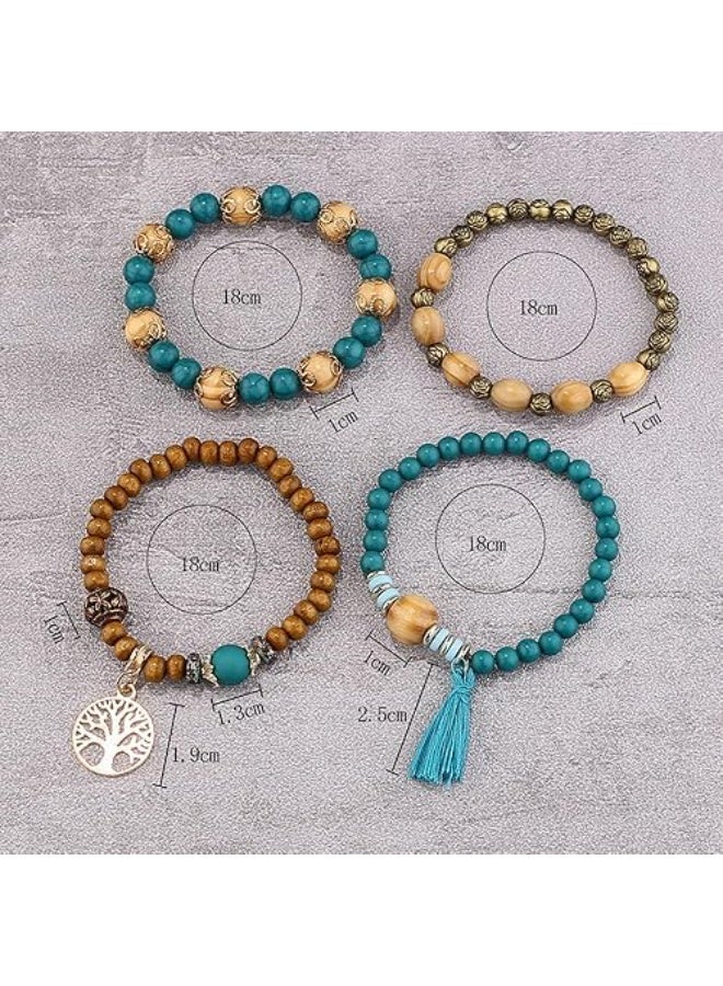 Goolsky سوار بوهيمي متعدد الطبقات مع خرزات مزخرفة يدويًا على شكل شجرة تركواز - طراز عتيق وإثني، سبيكة، مثالي للملابس الكاجوال - Image 2