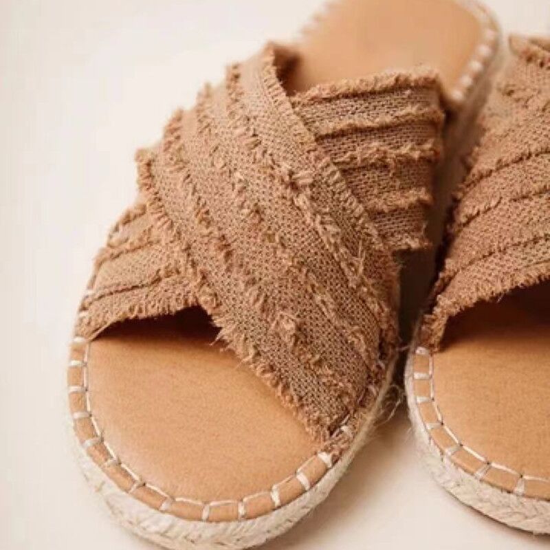 2021 Flats-soled Straw Cross Fisherman's Shoes Bohemian Outer Wear Sandals Large Size 43 - Image 5