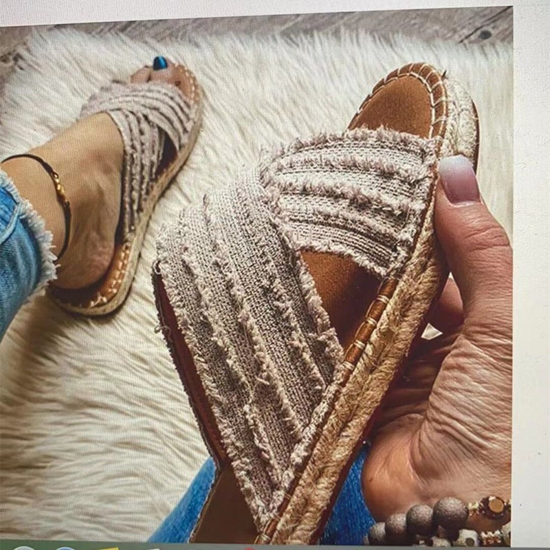 2021 Flats-soled Straw Cross Fisherman's Shoes Bohemian Outer Wear Sandals Large Size 43 - Image 4