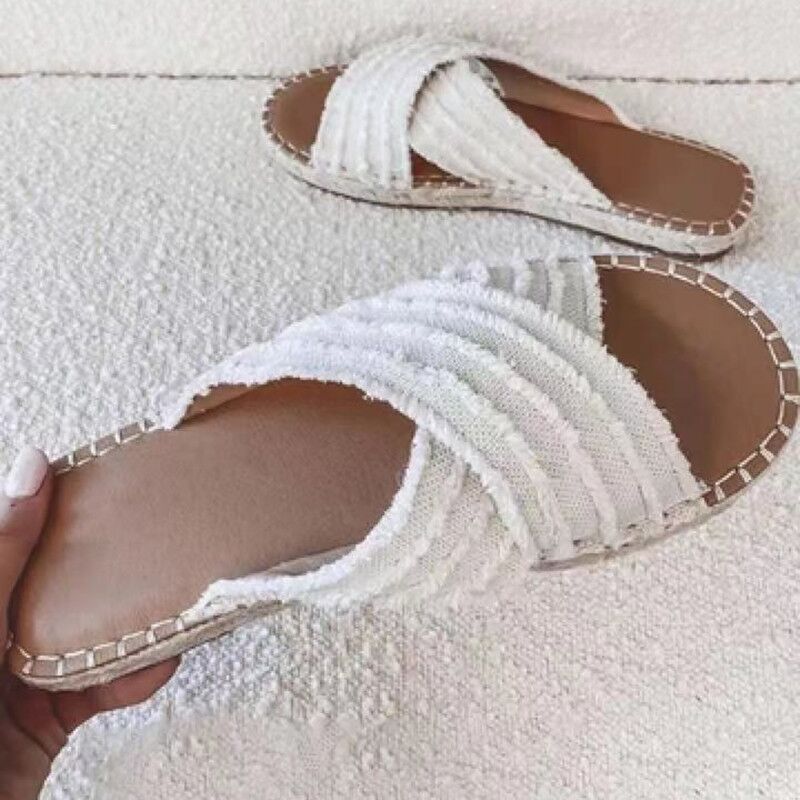 2021 Flats-soled Straw Cross Fisherman's Shoes Bohemian Outer Wear Sandals Large Size 43 - Image 1