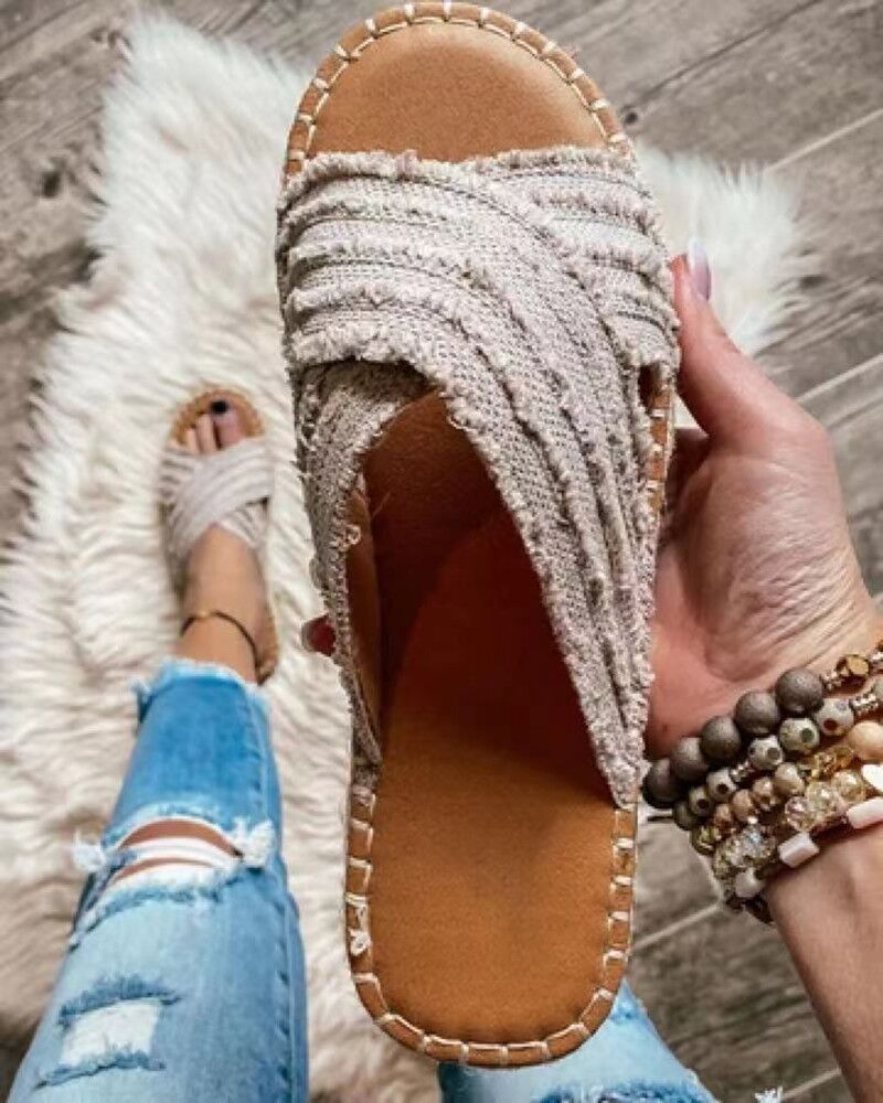 2021 Flats-soled Straw Cross Fisherman's Shoes Bohemian Outer Wear Sandals Large Size 43 - Image 3