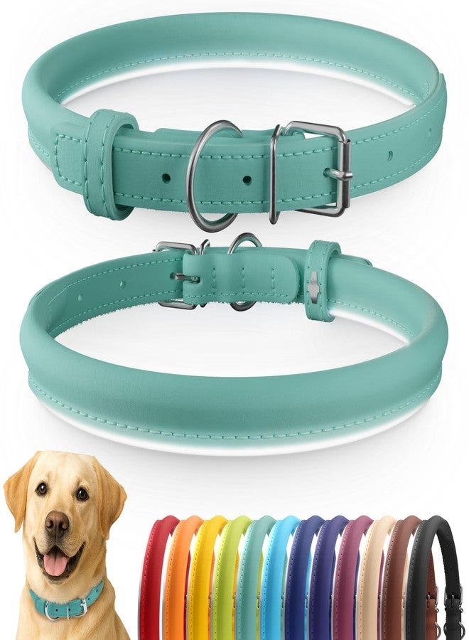 CollarDirect Reflective Rolled Leather Dog Collar, Soft Padded Round Puppy Collar, Handmade Genuine Leather Collar Dog Small Large Cat Collars 13 Colors (15-19 Inch, Mint Green Reflective) - Image 1