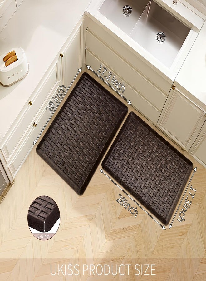 UKISS 2PCS UKISS Kitchen Rugs, Cushioned Anti Fatigue Kitchen Mats for Floor, Waterproof Kitchen Rug，Non-Slip Comfort Standing Mat for Kitchen (Brown, 17.3"x28"+17.3"x28") - Image 2