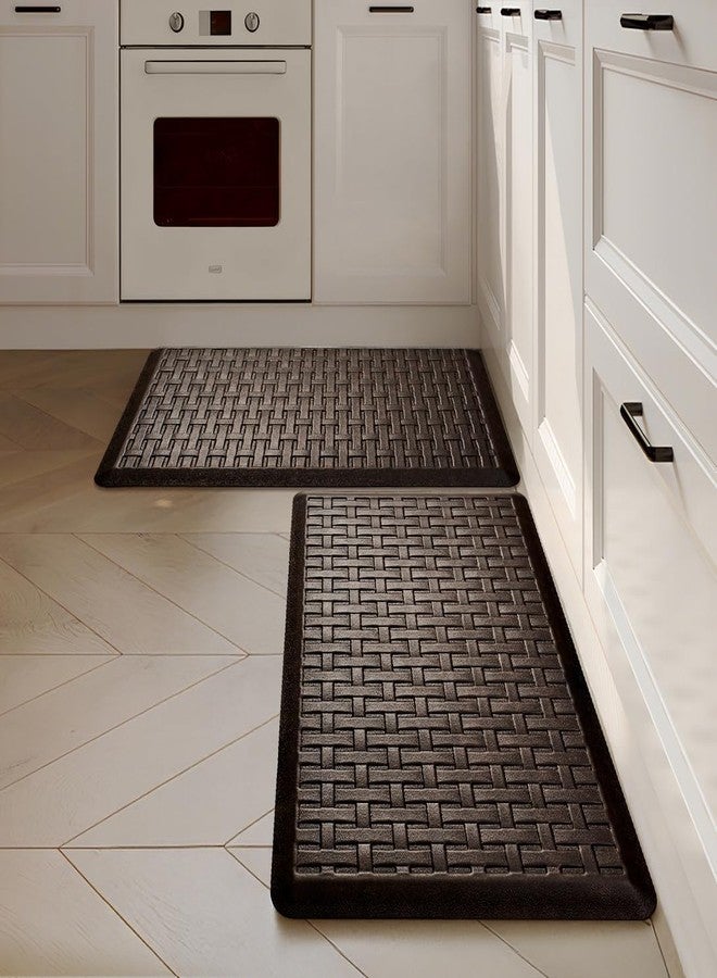 UKISS 2PCS UKISS Kitchen Rugs, Cushioned Anti Fatigue Kitchen Mats for Floor, Waterproof Kitchen Rug，Non-Slip Comfort Standing Mat for Kitchen (Brown, 17.3"x28"+17.3"x28") - Image 1