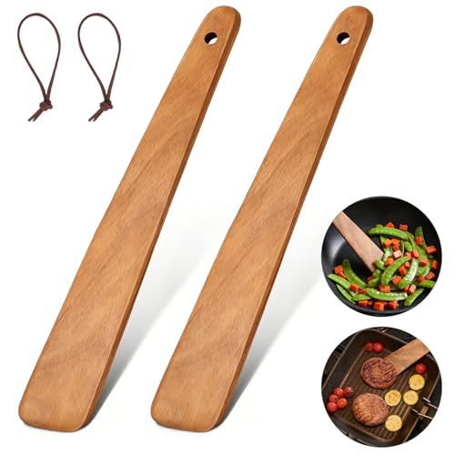 Azureblue 2PCS Teak Wooden Spatula for Cooking, 12 Inch Wood Spatula Turner & Egg Flipper Scraper for Cast Iron, Flat Wood Cooking Utensils, Spatulas Spoons Perfect for White Elephant Gift ideas, Kitchen Gifts - Image 1