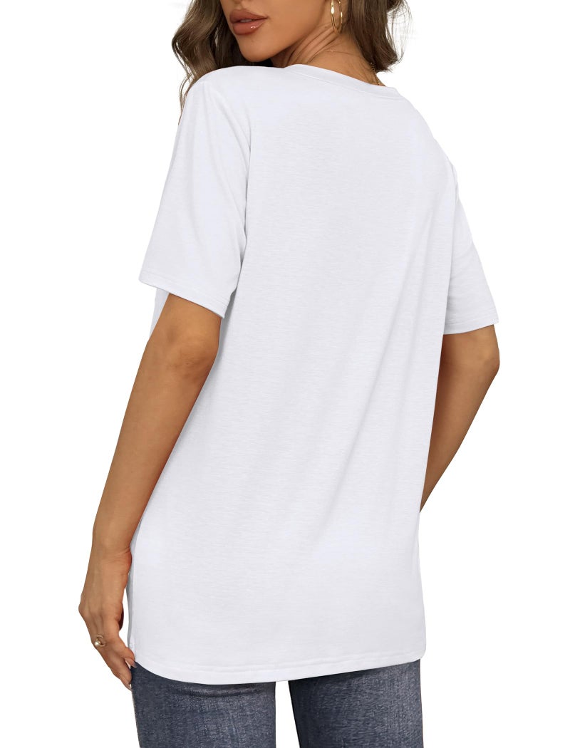 Aokosor Summer Tops for Women Short Sleeve Shirts V Neck T-Shirts Plus Size Business Casual Cruise Outfits Vacation Beach Clothes White XL - Image 5