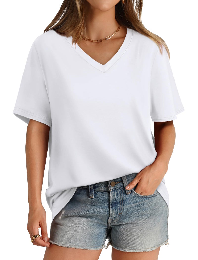 Aokosor Summer Tops for Women Short Sleeve Shirts V Neck T-Shirts Plus Size Business Casual Cruise Outfits Vacation Beach Clothes White XL - Image 1