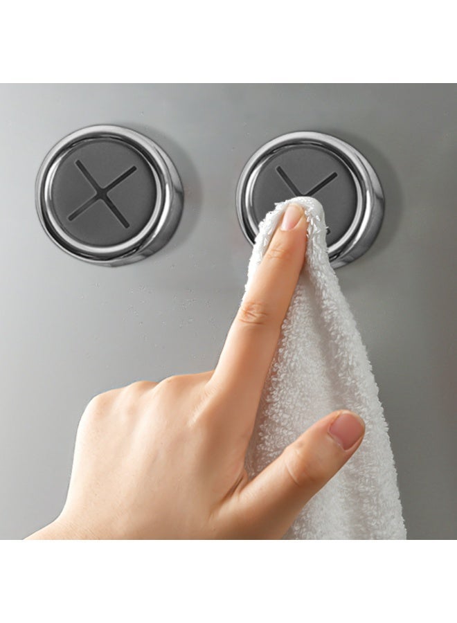 Adhesive Push-In Towel Hooks, Kitchen Bathroom Wall Hooks for Dish Cloths, Hand Towels, Silver Grey,  2-Pack - Image 1