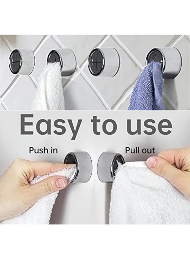 Adhesive Push-In Towel Hooks, Kitchen Bathroom Wall Hooks for Dish Cloths, Hand Towels, Silver Grey,  2-Pack - Image 2