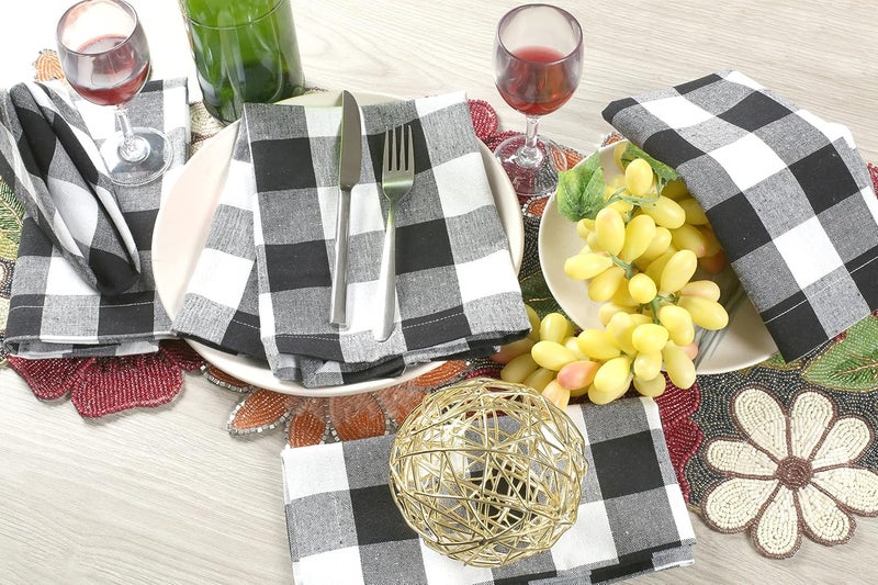 Goroly Home Cotton Cloth Napkins 12Piece Set Charcoal White Check 18 x 18 Square Perfect for Home Dining Banquets Weddings - Image 4