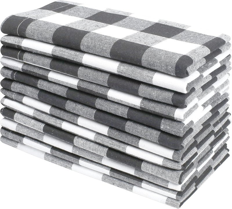 Goroly Home Cotton Cloth Napkins 12Piece Set Charcoal White Check 18 x 18 Square Perfect for Home Dining Banquets Weddings - Image 1