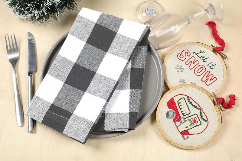 Goroly Home Cotton Cloth Napkins 12Piece Set Charcoal White Check 18 x 18 Square Perfect for Home Dining Banquets Weddings - Image 2