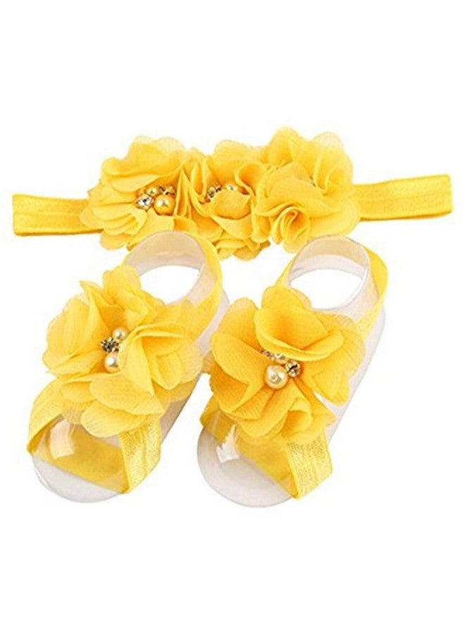LD DRESS LD DRESS Baby Girl Foot Flower + Headband, Yellow, Whole: approx. 8 x 5.5cm/ 3.14" x 2.16" - Image 1