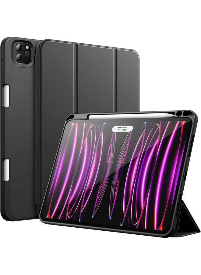 جي تيك حافظة لجهاز ايباد برو 11 انش موديل 2022 2021 2020 مع حامل قلم يدعم شحن القلم الثاني، غطاء رفيع للكمبيوتر اللوحي مع ظهر ناعم من مادة TPU مع خاصية الاستيقاظ التلقائي باللون الأسود - Image 1