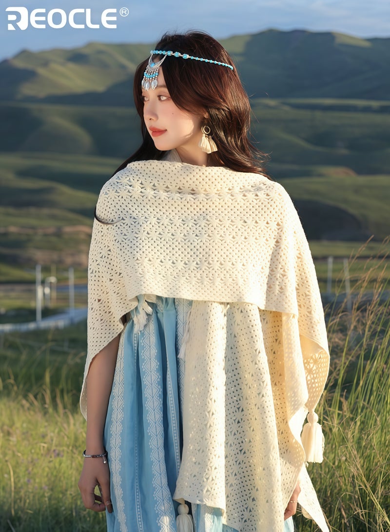 ريوكل كارديغان نسائي بتصميم عتيق مع حواف بوهيمية وتصميم مفتوح، شال عطلة بأناقة فنية للارتداء غير الرسمي - Image 5