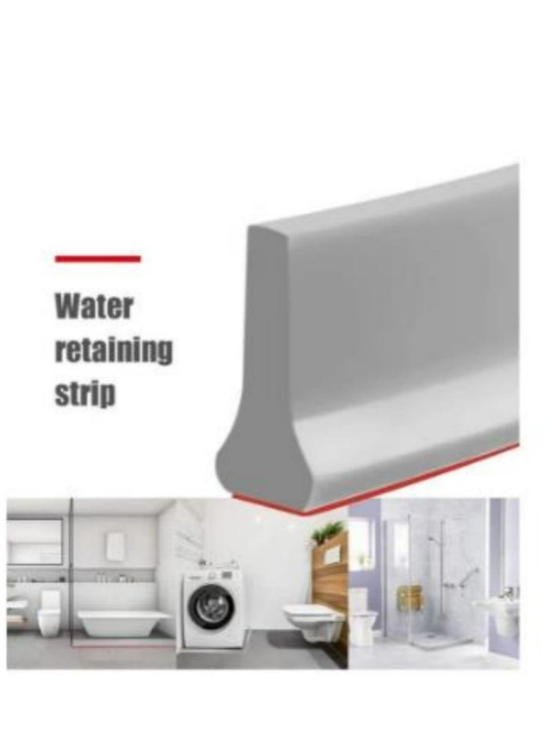 Generic Collapsible Threshold Water Dam Self-Adhesive Shower Barrier Bathroom And Kitchen Stopper, Home Retention System, Waterproof Flow Block Seal Strip Gray 1.1M  - Image 2