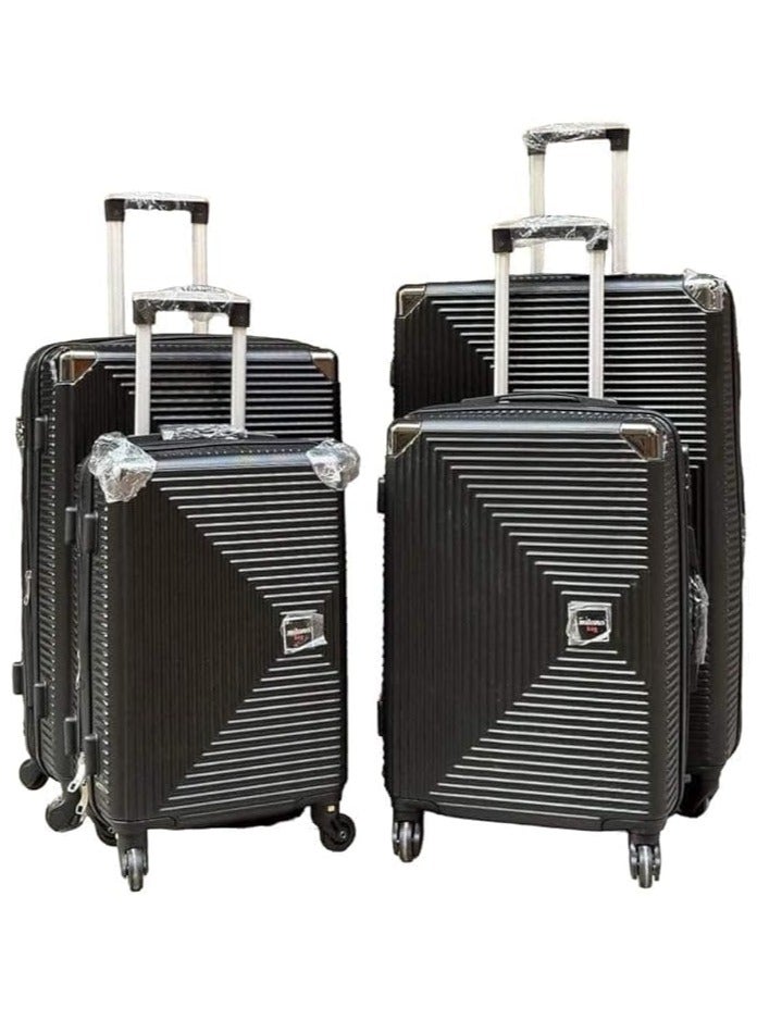 4 Piece Luggage Set - Hand Luggage Trolley Bag - Lightweight with 360 Degree Durable Spinner Wheels - Black Hardside Spinner Case