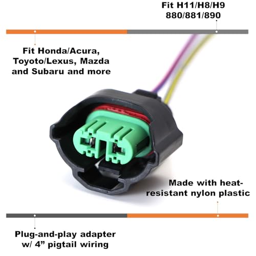 iJDMTOY (2) OEM H11 H8 Female Adapters Wiring Harness Sockets w/ 4-Inch Wire Pigtails Compatible With Headlights or Fog Lights Use - Image 2