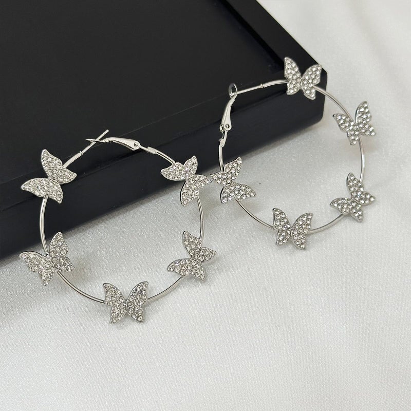 HTH Butterfly Hoop Earrings for Women Big Hoop Cubic Zirconia Butterfly Earrings Spring Summer Jewelry(Silver) - Image 4