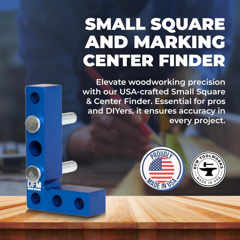 DFM Tool Works Small Square and Center Finder - Made in USA Versatile Woodworking Tool with 11/32" Center Marking Hole for Larger Pencils, Carpenter Tool for Accurate Line Transfers (Purple) - Image 2