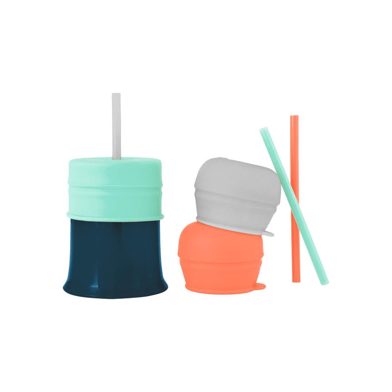 BOON Boon SNUG Silicone Straw Sippy Cup Set of 3 Lids 3 Straws Toddler Cup Convert Kids Cups Mint