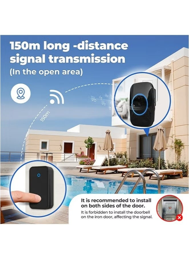 YOUGE Intelligent Wireless Doorbell for Home, Hotel, Office, Apartment, Waterproof Smart Doorbell with LED Flash Black 1 Transmitters, 2 Receiver - Image 4