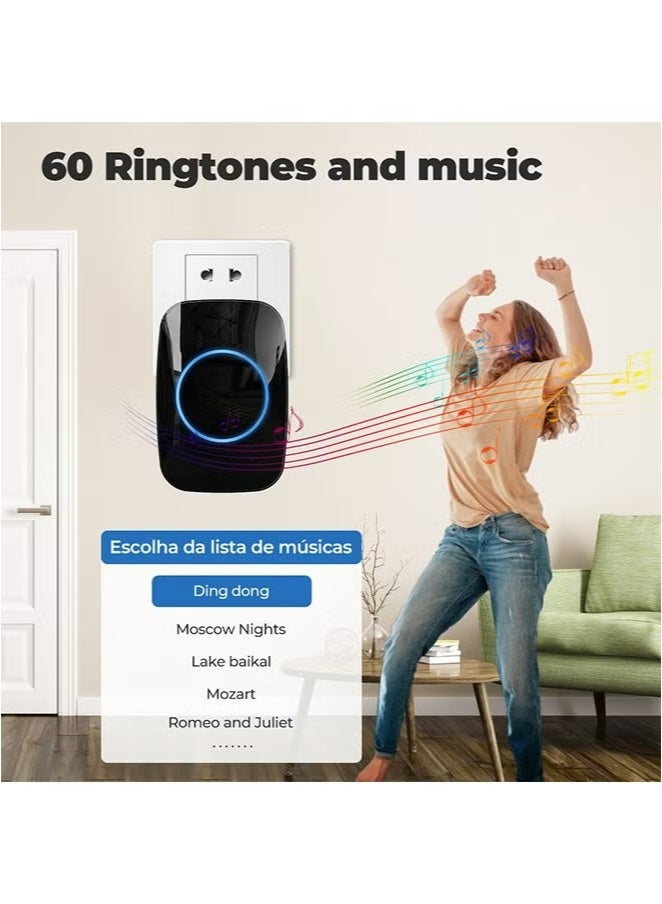 YOUGE Intelligent Wireless Doorbell for Home, Hotel, Office, Apartment, Waterproof Smart Doorbell with LED Flash Black 1 Transmitters, 2 Receiver - Image 5
