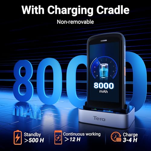 Tera Android 11 Barcode Scanner PDA: with Charging Cradle Pistol Grip 8000mAh Extra Large Battery Handheld Mobile Computer 5.2” Full Touch Screen Zebra 2D Scan IP65 Graded Inventory Scanner P172 - Image 4