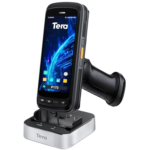 Tera Android 11 Barcode Scanner PDA: with Charging Cradle Pistol Grip 8000mAh Extra Large Battery Handheld Mobile Computer 5.2” Full Touch Screen Zebra 2D Scan IP65 Graded Inventory Scanner P172 - Image 1