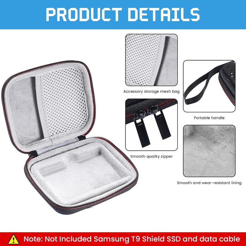 Zeitel ® Hard Carrying Case for Samsung T9 Portable Solid State Drives 1TB 2TB 4TB Storage Case for Solid State Drive EVA Waterproof SSD Travel Bag Accessory Bag with Handstrap, No SSD Included, Black - Image 3