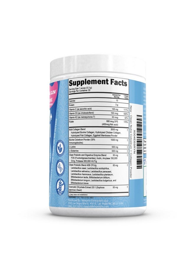 Clean Nutraceuticals Bovine Colostrum+Collagen Peptides Powder| L-Glutamine L-Lysine Prebiotics Probiotics Digestive Enzymes Vitamin D K2 Vitamin C Quercetin & Folate|Gut Health Supplement Internal Glow By Clean Nutra (1) - Image 3