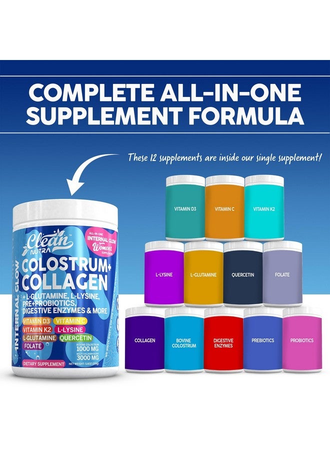 Clean Nutraceuticals Bovine Colostrum+Collagen Peptides Powder| L-Glutamine L-Lysine Prebiotics Probiotics Digestive Enzymes Vitamin D K2 Vitamin C Quercetin & Folate|Gut Health Supplement Internal Glow By Clean Nutra (1) - Image 2
