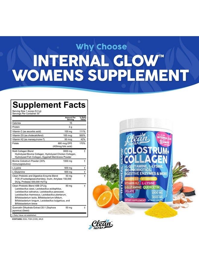 Clean Nutraceuticals Bovine Colostrum+Collagen Peptides Powder| L-Glutamine L-Lysine Prebiotics Probiotics Digestive Enzymes Vitamin D K2 Vitamin C Quercetin & Folate|Gut Health Supplement Internal Glow By Clean Nutra (1) - Image 5