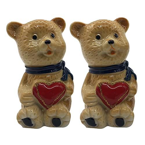 Shopster Small Bear Couple Dining Table Salt and Pepper Shakers, 2 Pieces, with Bear Ceramic Base (TH 28) - Image 1