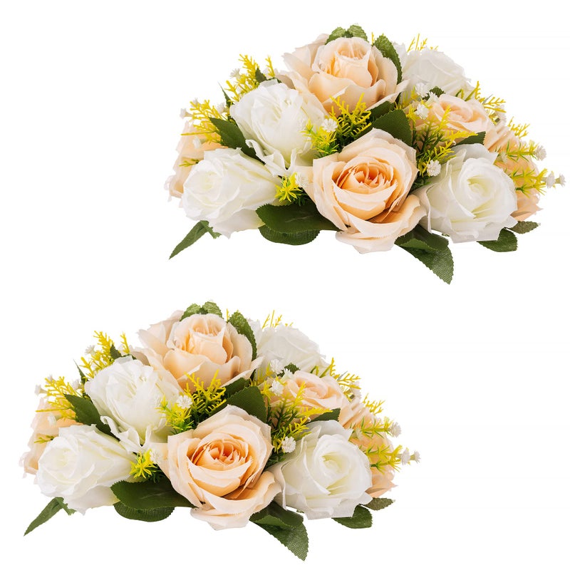 Inweder Wedding Flower Balls for Centerpieces  2 Pcs Artificial Flower Ball Arrangement Bouquet Fake Flowers Rose Balls for Weddings Birthday Party Home Decor Peachy Champagne  White