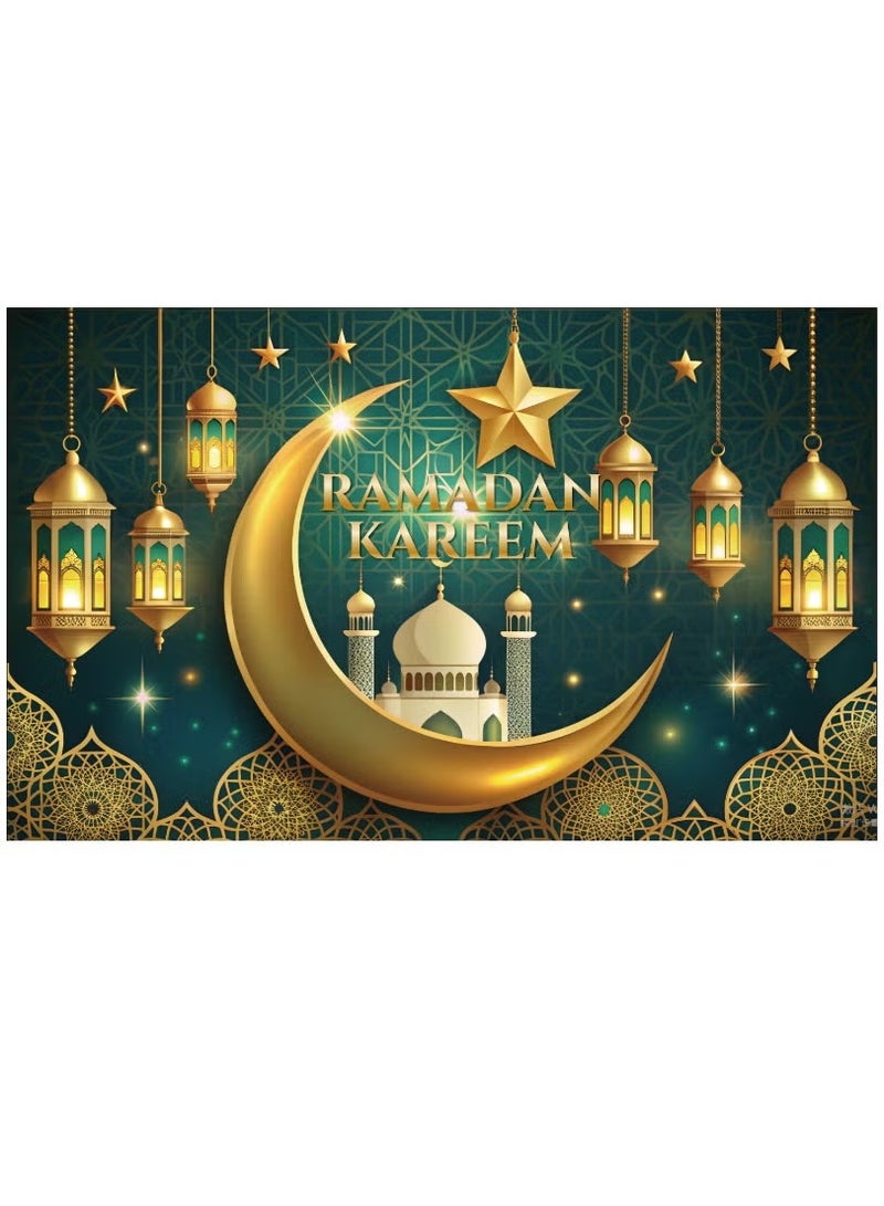 Ramadan Mubarak Backdrop Banner Large Eid Arabian Nights Moon Stars Ramadan Kareem Party Decorations Supplies Photo Booth for Wall Home Indoor Outdoor 70.8 X 43.3 Inch/180x110cm