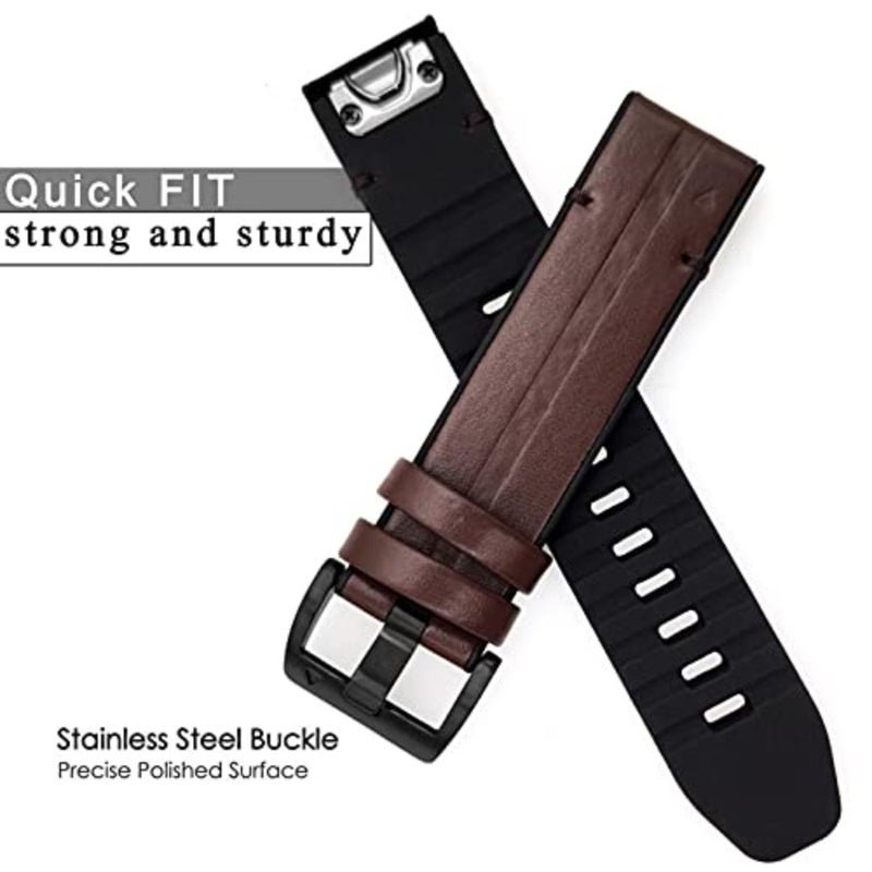 أحزمة ساعة Abanen الجلدية لـ Fenix ​​6/ Fenix ​​5/ Fenix ​​7، QuickFit 22 مم جلد طبيعي ناعم مع حزام معصم سيليكون مقاوم للتعرق لـ Garmin Fenix ​​6 Pro/Sapphire، Instinct، EPIX 2، Approach S62/S60 - Image 2