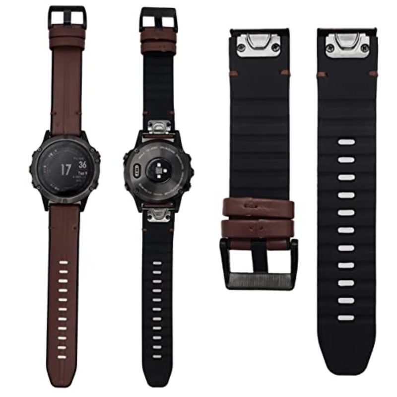 أحزمة ساعة Abanen الجلدية لـ Fenix ​​6/ Fenix ​​5/ Fenix ​​7، QuickFit 22 مم جلد طبيعي ناعم مع حزام معصم سيليكون مقاوم للتعرق لـ Garmin Fenix ​​6 Pro/Sapphire، Instinct، EPIX 2، Approach S62/S60 - Image 4