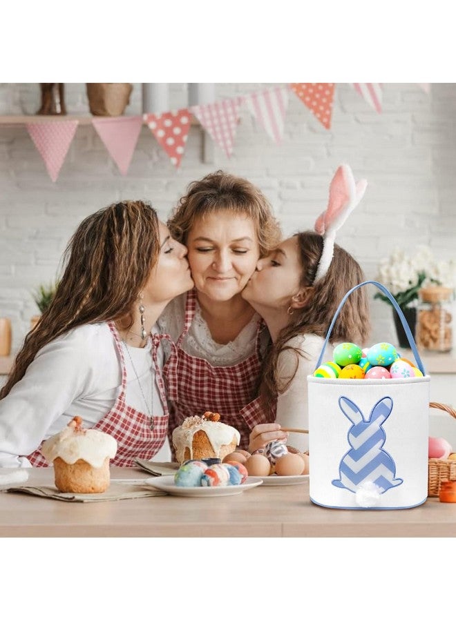 AOUTACC 3 Pack Easter Bunny Baskets, Easter Egg Hunt Bunny Bags Little Baskets with Fluffy Tail Canvas Cotton Rabbit Handbag Bucket Tote Bag for Kids Girls (Style 3,Pink + Green + Blue) - Image 5