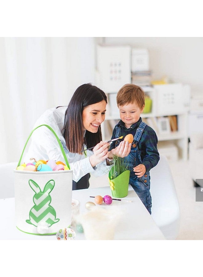 AOUTACC 3 Pack Easter Bunny Baskets, Easter Egg Hunt Bunny Bags Little Baskets with Fluffy Tail Canvas Cotton Rabbit Handbag Bucket Tote Bag for Kids Girls (Style 3,Pink + Green + Blue) - Image 4