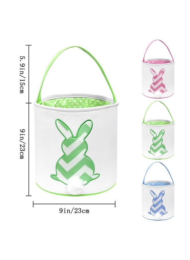 AOUTACC 3 Pack Easter Bunny Baskets, Easter Egg Hunt Bunny Bags Little Baskets with Fluffy Tail Canvas Cotton Rabbit Handbag Bucket Tote Bag for Kids Girls (Style 3,Pink + Green + Blue) - Image 2