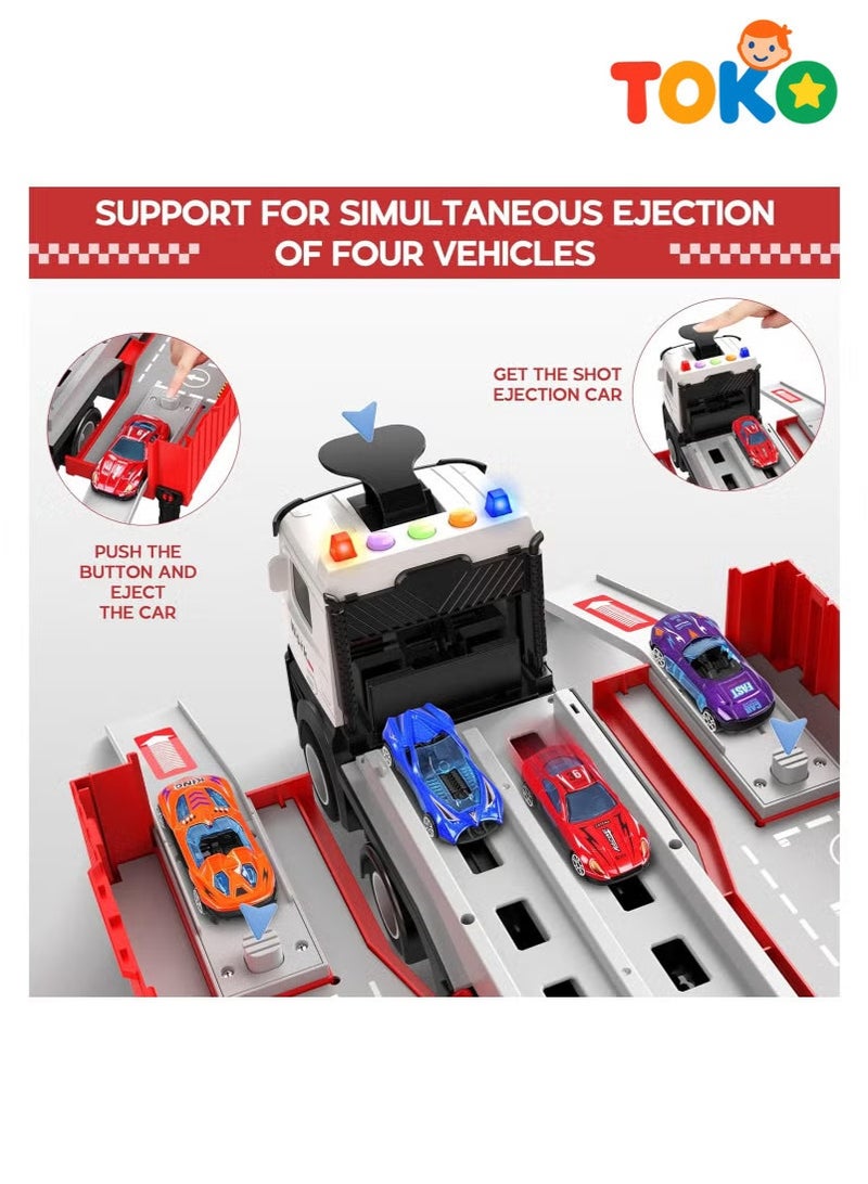 توكو مجموعة مسار سيارات السباق | مسار قابل للطي مع ٨ سيارات معدنية | شاحنة نقل | لعبة سباق بفتحات | للأطفال +٣ سنوات - Image 2