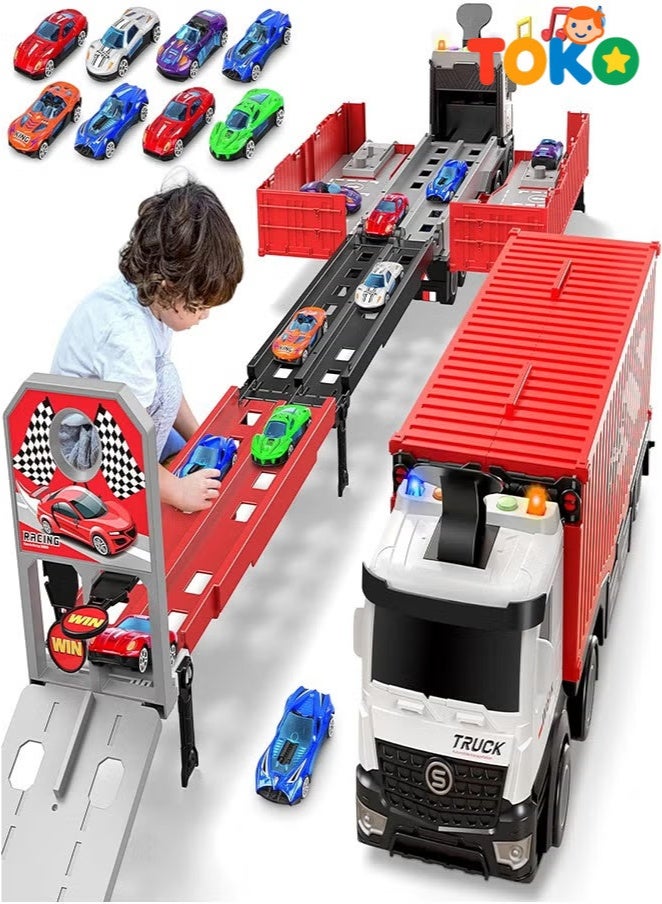 توكو مجموعة مسار سيارات السباق | مسار قابل للطي مع ٨ سيارات معدنية | شاحنة نقل | لعبة سباق بفتحات | للأطفال +٣ سنوات - Image 1