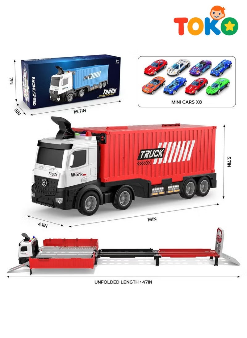 توكو مجموعة مسار سيارات السباق | مسار قابل للطي مع ٨ سيارات معدنية | شاحنة نقل | لعبة سباق بفتحات | للأطفال +٣ سنوات - Image 4