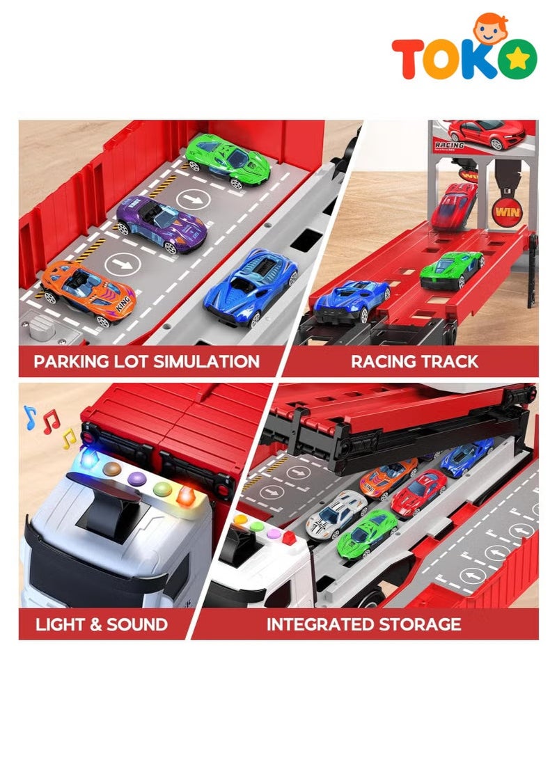 توكو مجموعة مسار سيارات السباق | مسار قابل للطي مع ٨ سيارات معدنية | شاحنة نقل | لعبة سباق بفتحات | للأطفال +٣ سنوات - Image 3