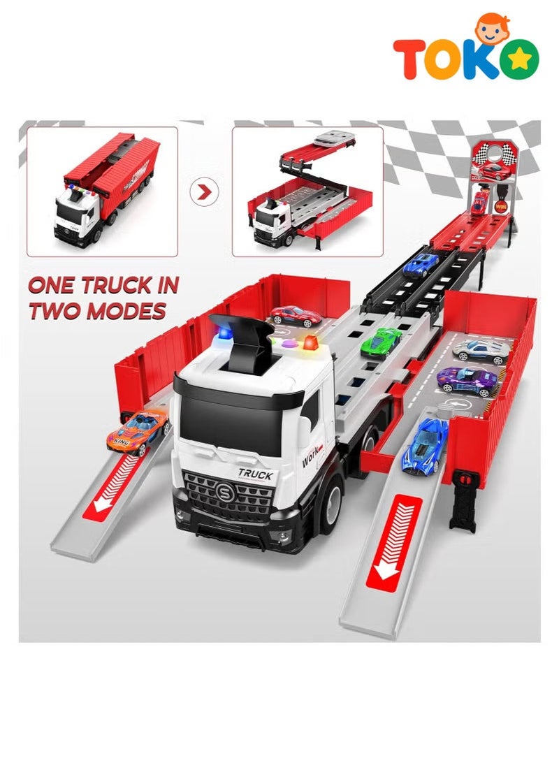 توكو مجموعة مسار سيارات السباق | مسار قابل للطي مع ٨ سيارات معدنية | شاحنة نقل | لعبة سباق بفتحات | للأطفال +٣ سنوات - Image 5