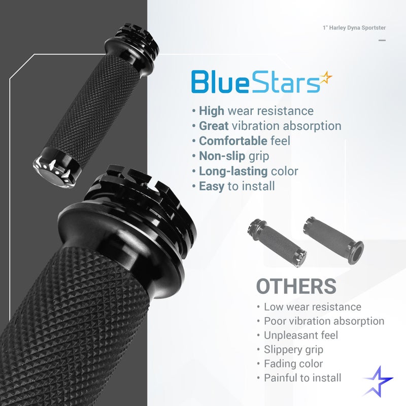 BlueStars مقابض مقود دراجة BlueStars 1 بوصة، غير قابلة للانزلاق ومتينة - متوافقة مع Harley Dyna, Sportster 883 1200, Road Glide, Softail, Street Glide, Tour Glide - Image 2
