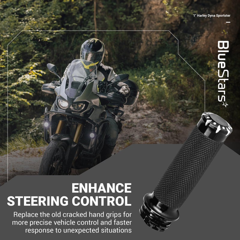 BlueStars مقابض مقود دراجة BlueStars 1 بوصة، غير قابلة للانزلاق ومتينة - متوافقة مع Harley Dyna, Sportster 883 1200, Road Glide, Softail, Street Glide, Tour Glide - Image 4